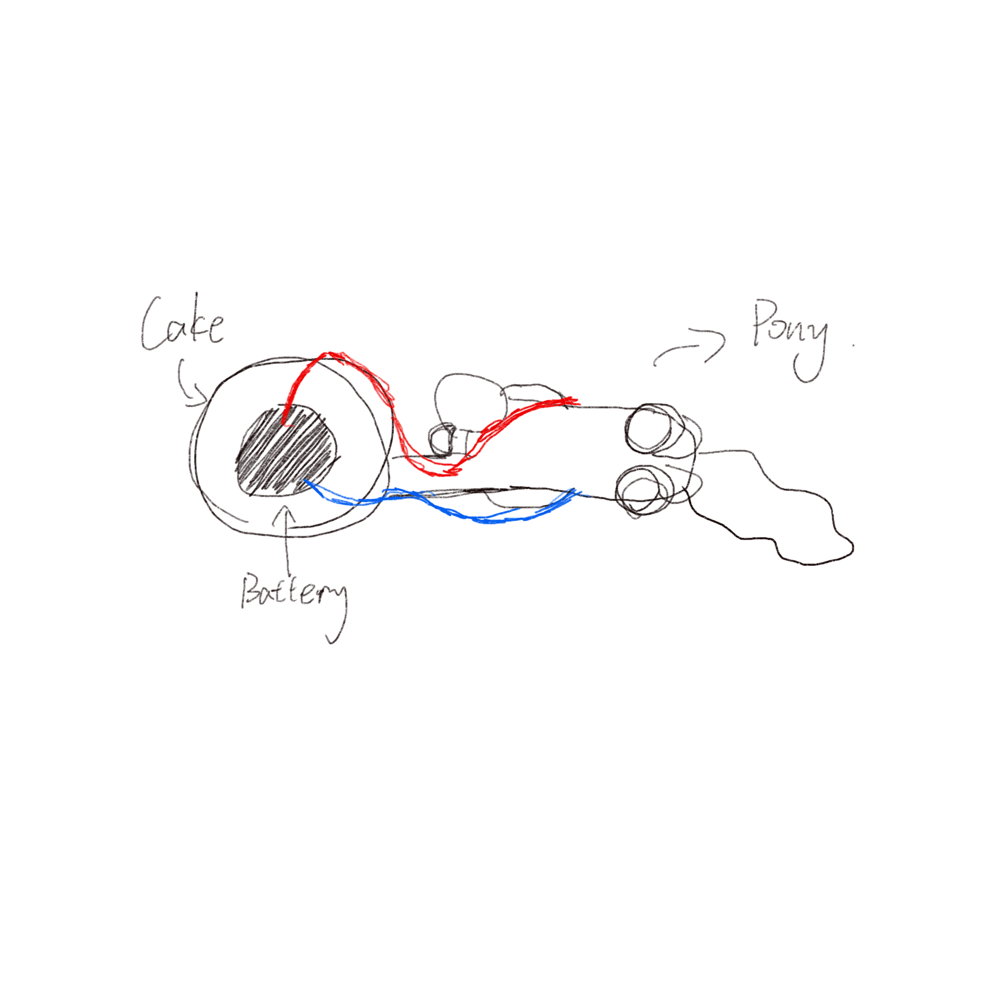 The bottom view of the pony figure circuit sketch.
