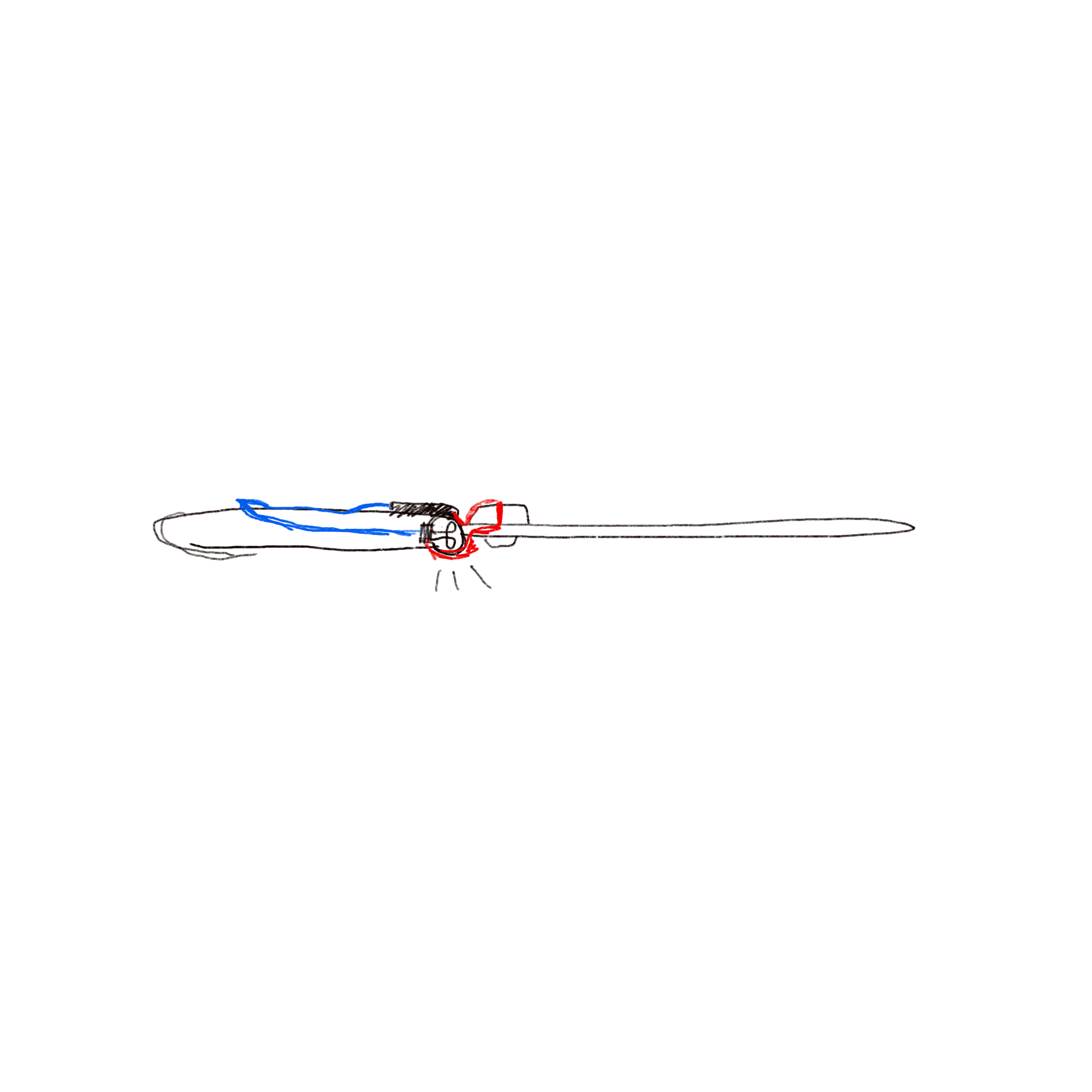 The side view of the sciccors circuit sketch.