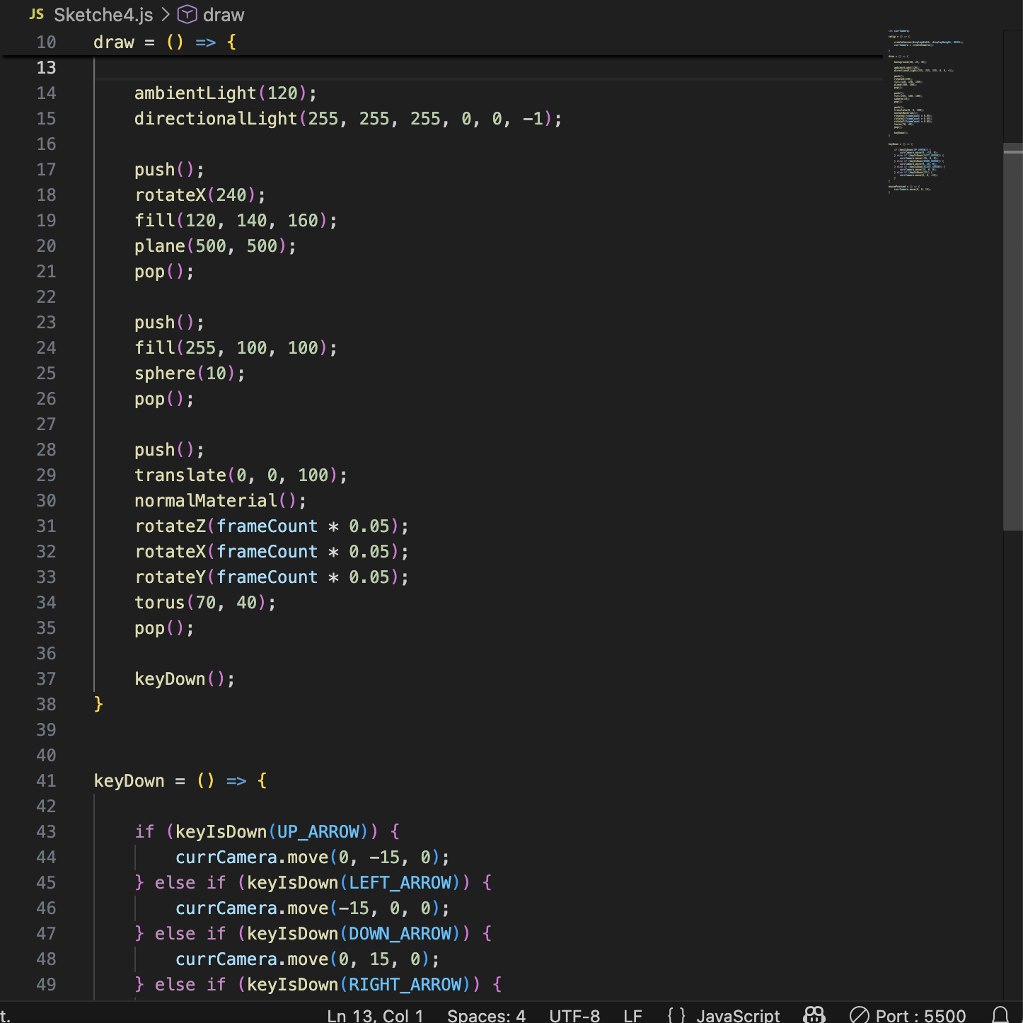 Try to make my own modifications in the fifth P5js sketch, changing the graphic movement coefficient, zooming coefficient, background, and so on.