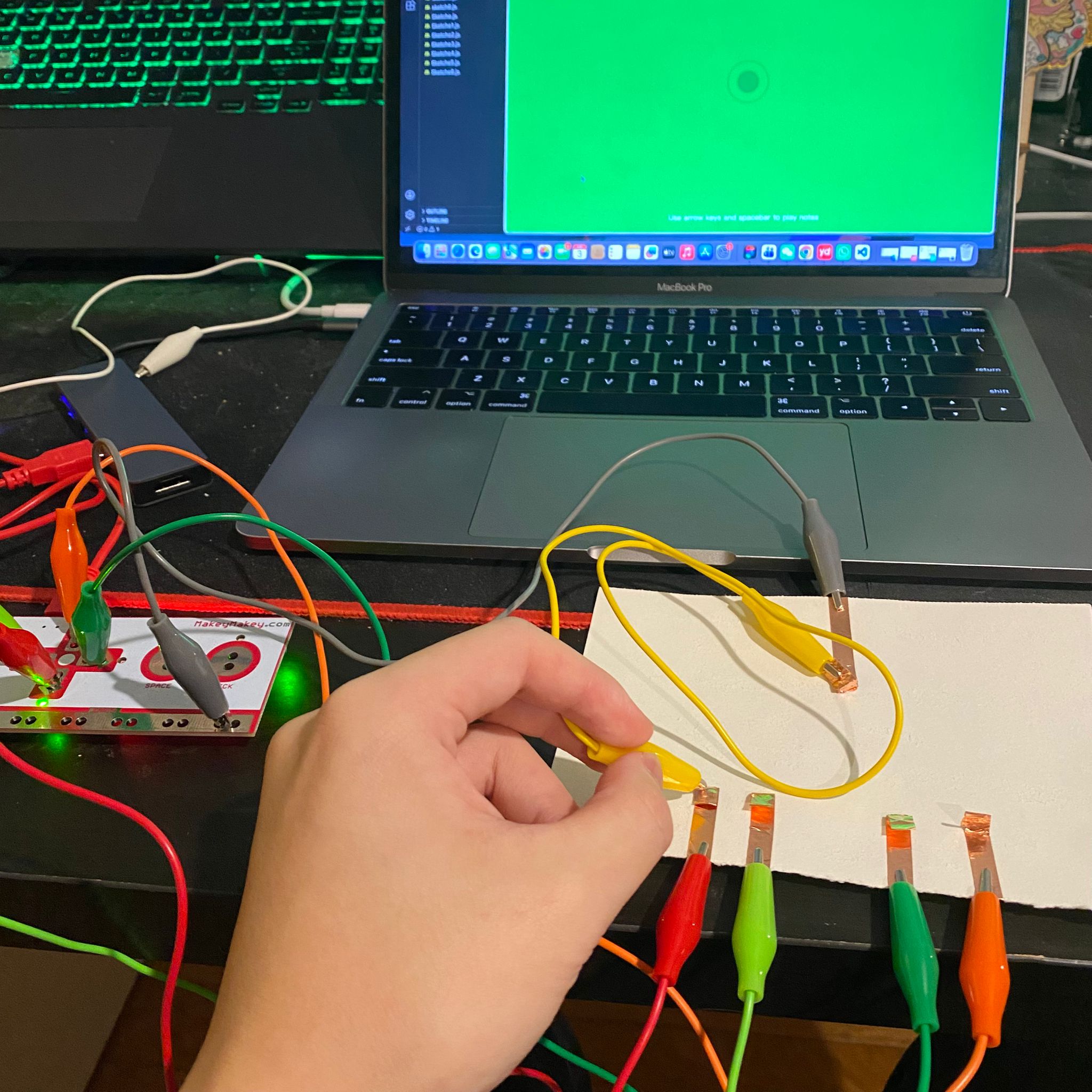 Each line is separately connected, and the reactions and effects are tested.