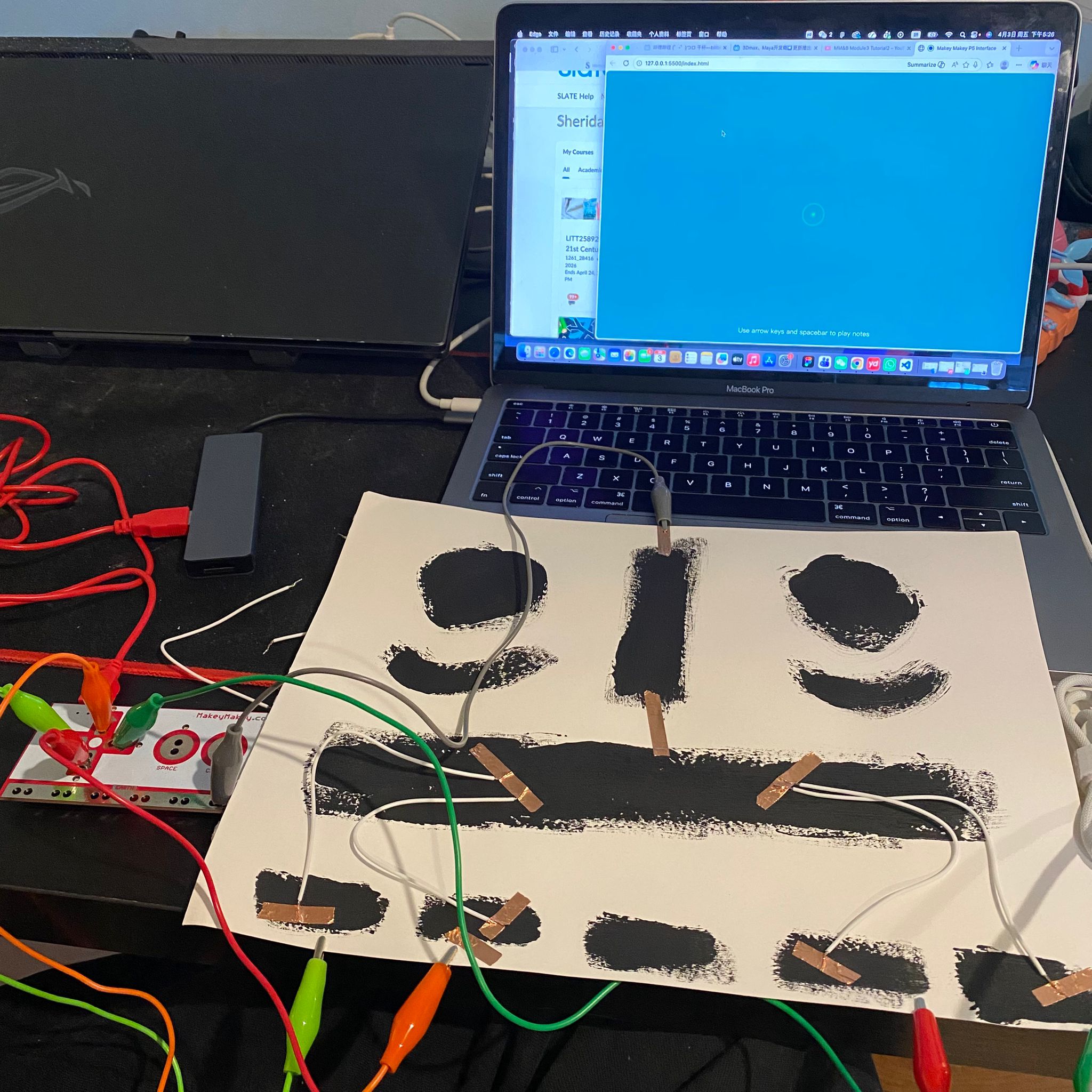 After connecting the Makey Makey, I observed the reactions of different pigment sections.