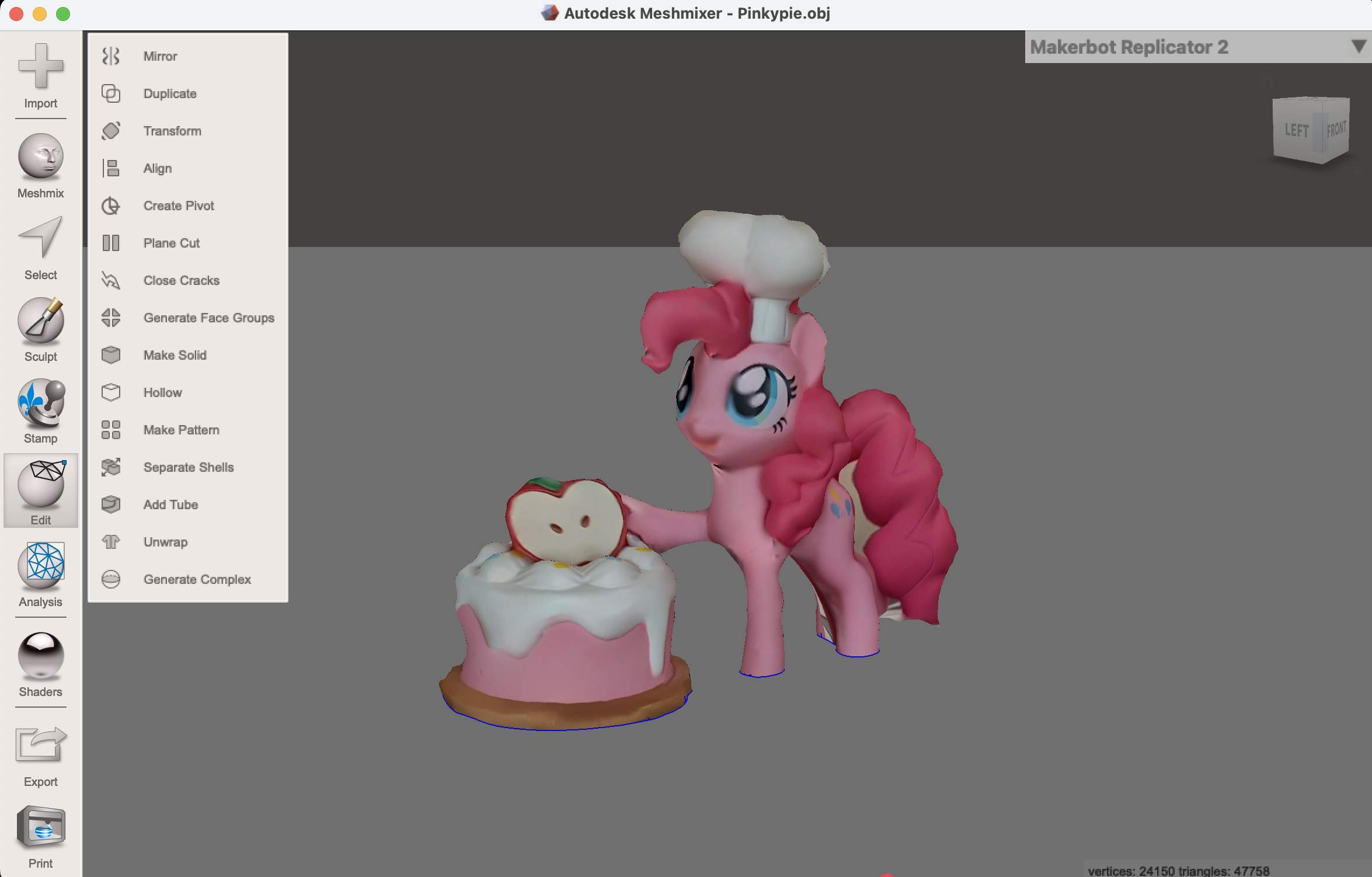 Imported pony model in meshmixer