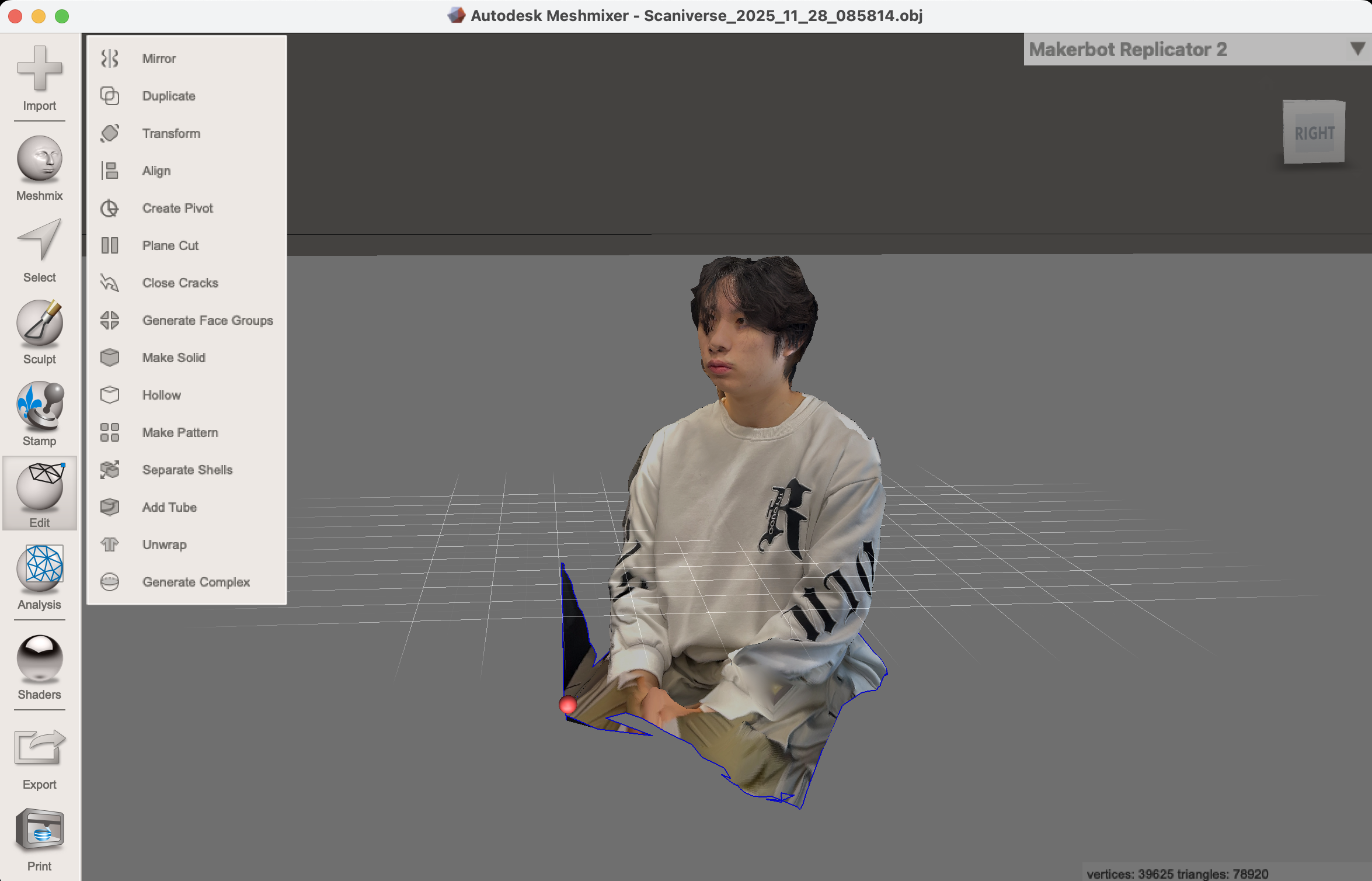 Self model imported in meshmixer